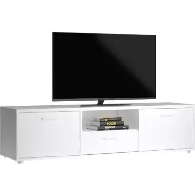 Meuble TV MEDIA Blanc mat - Design moderne - 147,2 x 39,8 x 38,4 cm Meuble TV MEDIA Blanc mat - Design moderne - 147,2 x 39,8 x 38,4 cm