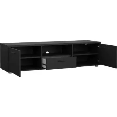 Meuble TV MEDIA Noir mat - Design moderne - Rangement optimal Meuble TV MEDIA Noir mat - Design moderne - Rangement optimal