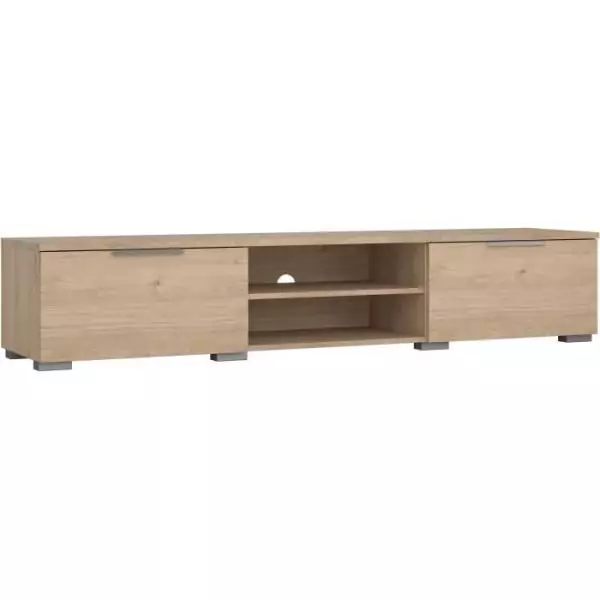 Meuble TV - MATCH - Beige effet bois mat - 2 tiroirs, une niche - 172,7 x 39,9 x 33,1 cm