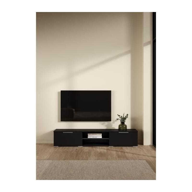 Meuble TV design - Noir mat - 2 tiroirs - 172,7 cm