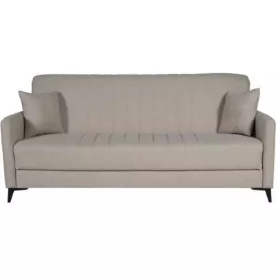 Canapé convertible 3 places ENZO beige - 2 coussins - Coffre rangement