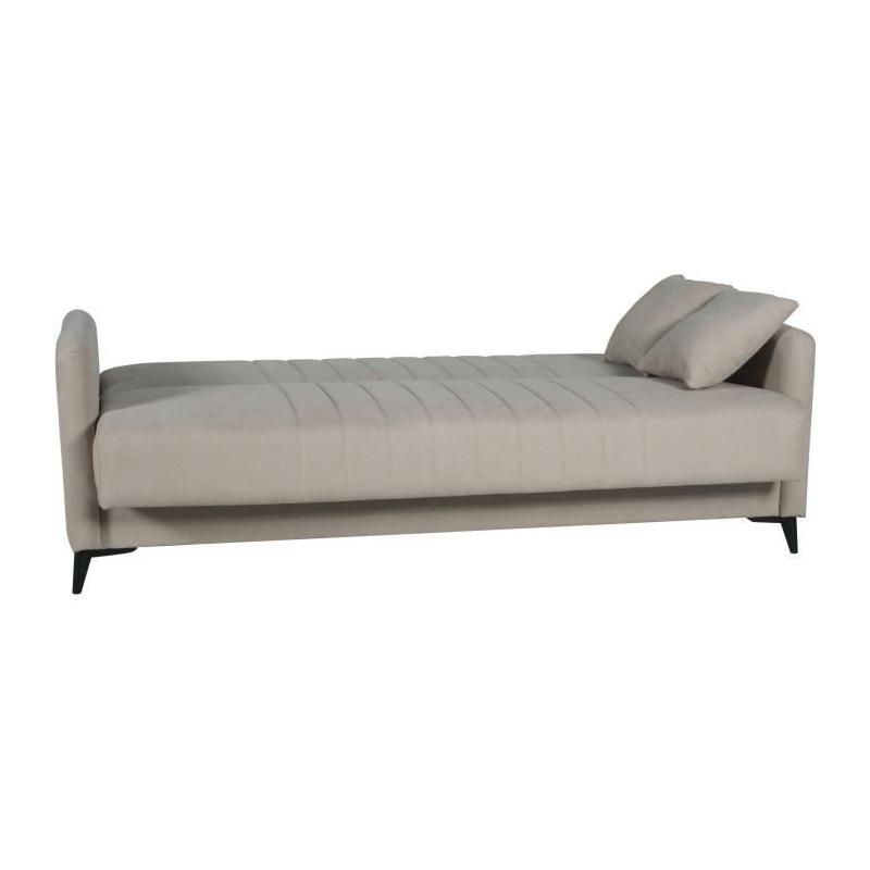 Canapé convertible 3 places ENZO beige - 2 coussins - Coffre rangement