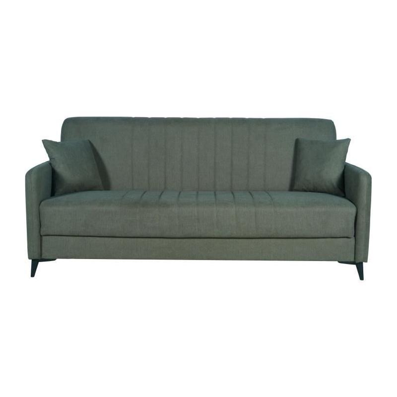 Canapé convertible 3 places ENZO - Tissu vert foncé - Coffre de rangement