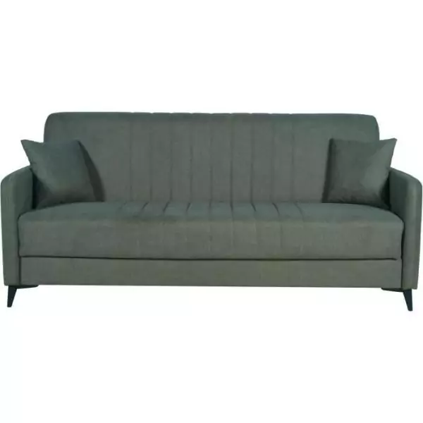 Canapé convertible - 3 places - ENZO - Tissu vert foncé - 2 coussins - Coffre de rangement - 211 x 92 x 98 cm