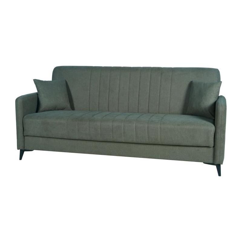 Canapé convertible 3 places ENZO - Tissu vert foncé - Coffre de rangement
