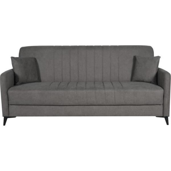 Canapé convertible - 3 places - ENZO - Tissu taupe - 2 coussins - Coffre de rangement - 211 x 92 x 98 cm