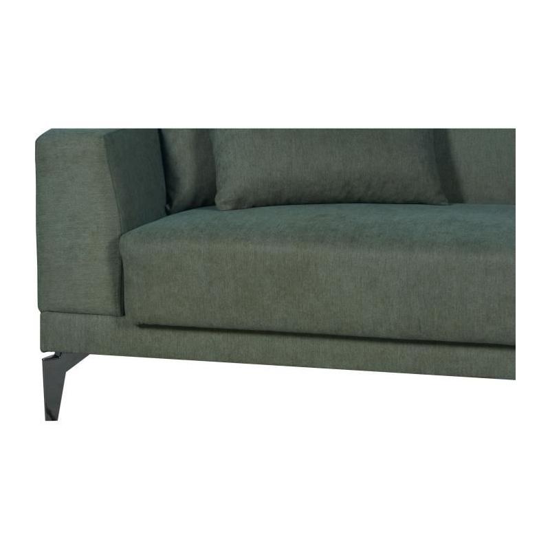 Canapé convertible 3 places HENRY - Tissu vert foncé - 3 coussins