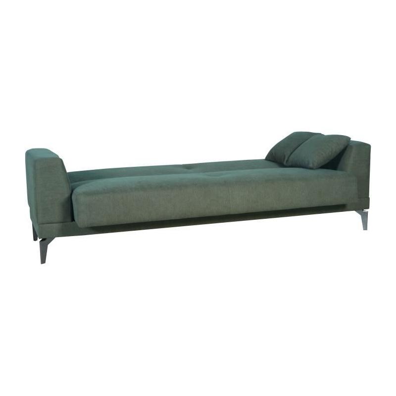 Canapé convertible 3 places HENRY - Tissu vert foncé - 3 coussins