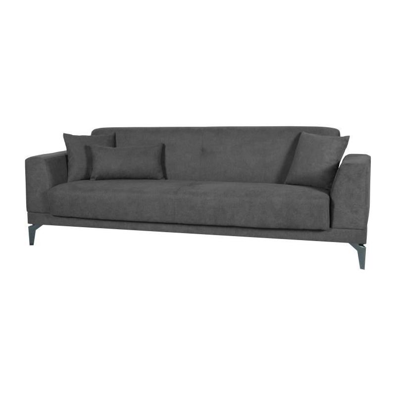 Canapé convertible 3 places HENRY - Tissu gris clair - Design moderne