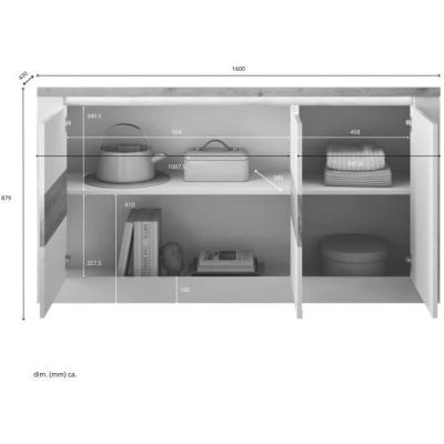 Buffet élégant IMOLA Blanc laqué/Chêne Clair LED - 160 x 43 x 88 cm