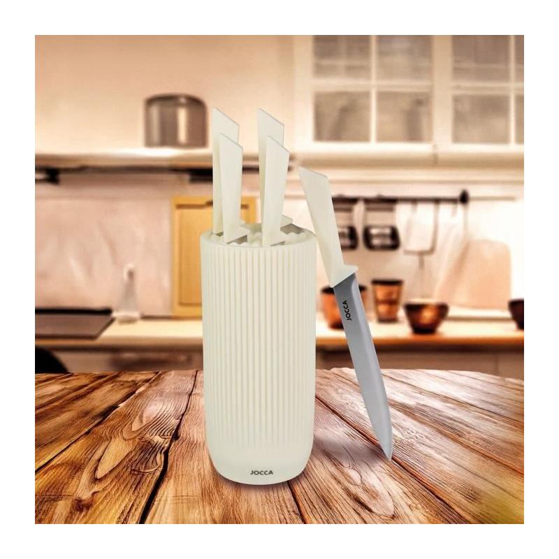 Ensemble de 5 couteaux JOCCA - Bloc polypropylène - Beige