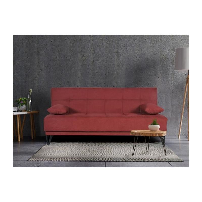 Banquette convertible 3 places LIMRA rouge - Avec rangement - 190 x 87 x 87 cm