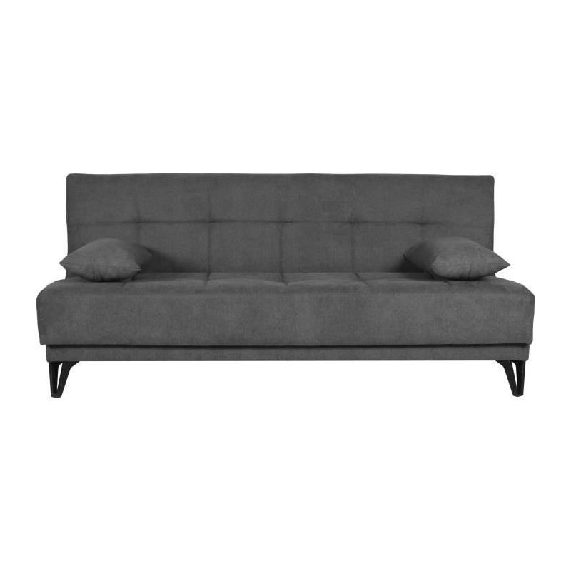 Banquette convertible 3 places LIMRA - Tissu gris clair - Coffre de rangement