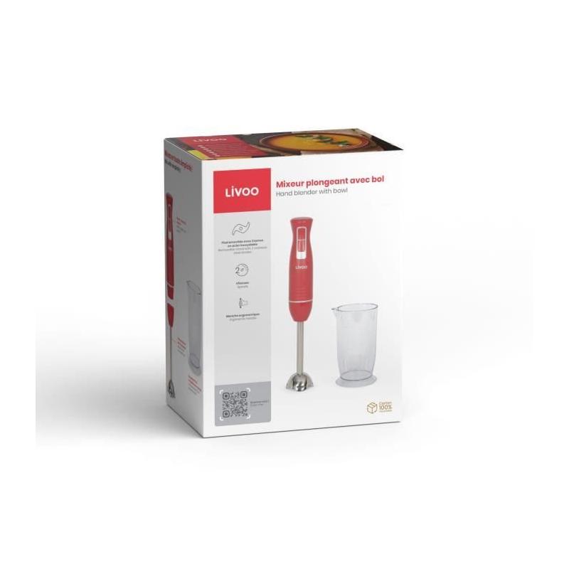 Mixeur plongeant DOP245R LIVOO - 400W - 2 vitesses - Bol 700ml