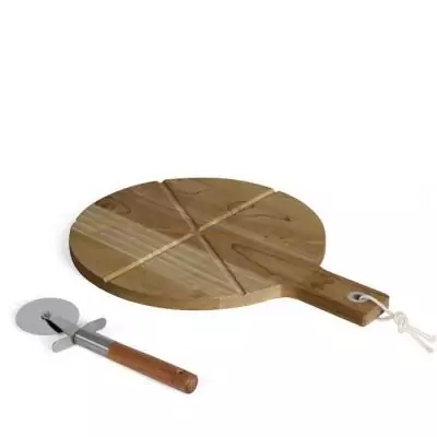 Ensemble pizza LIVOO - Bois acacia - Roulette inclus - 30 x 45 cm