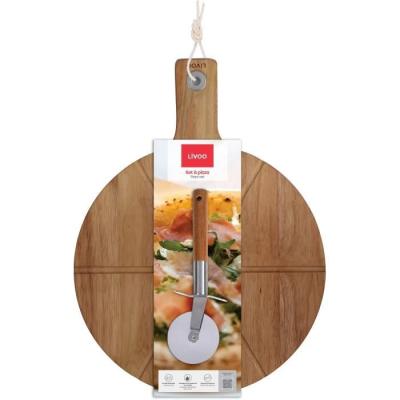 Ensemble pizza LIVOO - Bois acacia - Roulette inclus - 30 x 45 cm