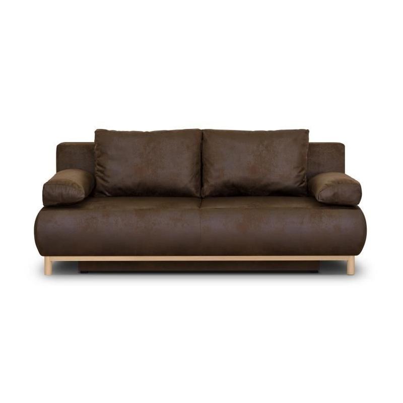 Canapé convertible 3 places MIKA - Marron foncé vintage - Coffre