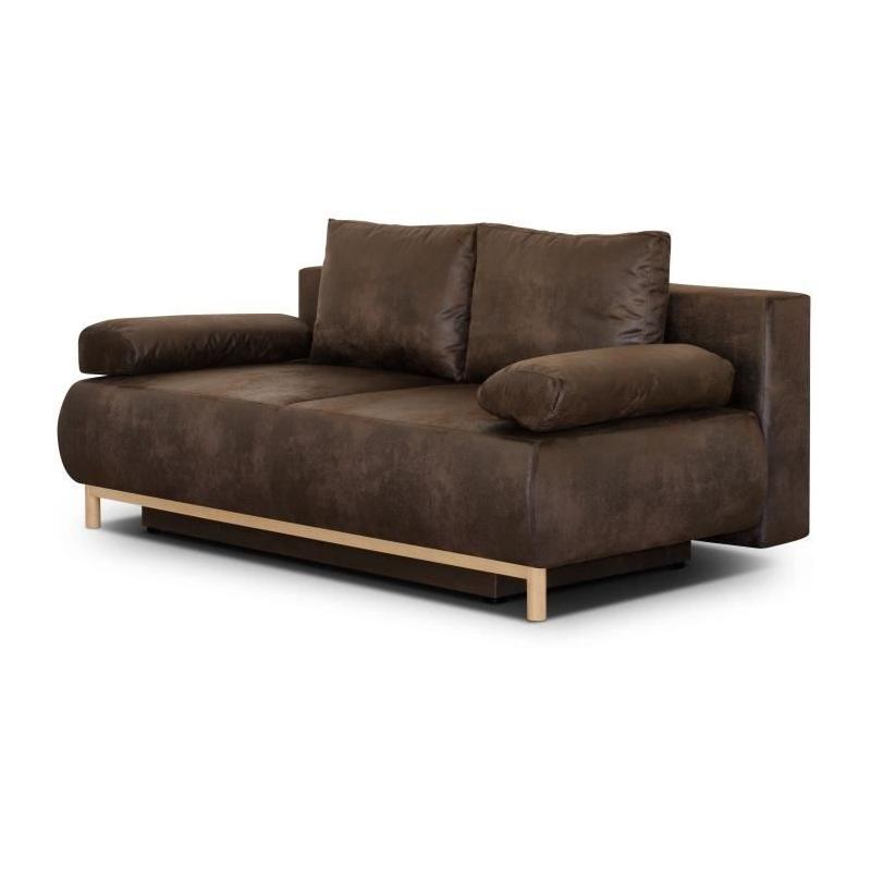 Canapé convertible 3 places MIKA - Marron foncé vintage - Coffre