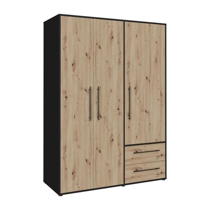 Armoire de chambre élégante - Chene Artisan / Noir - 3 portes