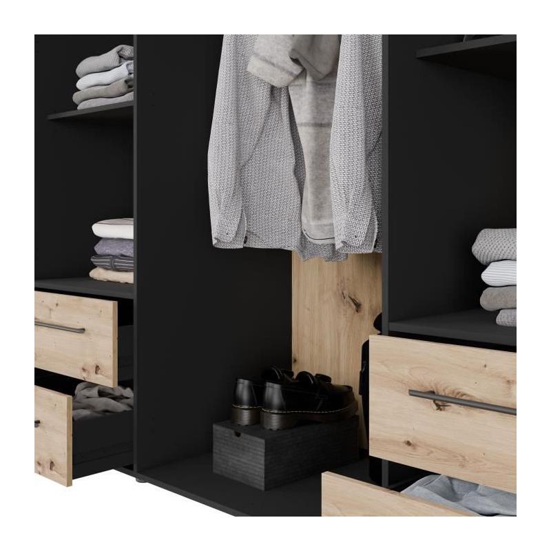 Armoire de chambre élégante - Chene Artisan / Noir - 3 portes