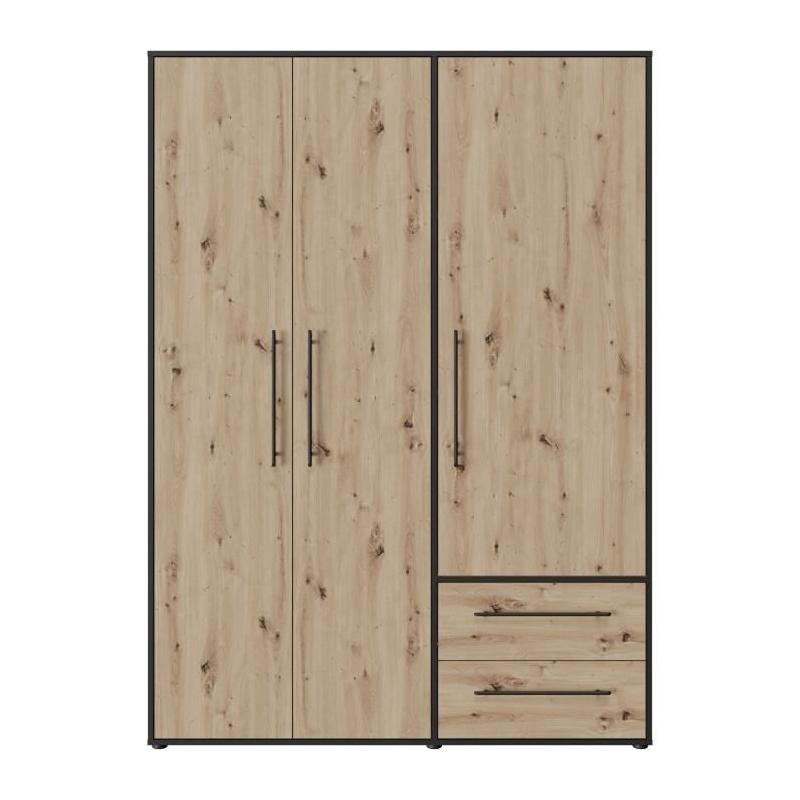 Armoire de chambre élégante - Chene Artisan / Noir - 3 portes