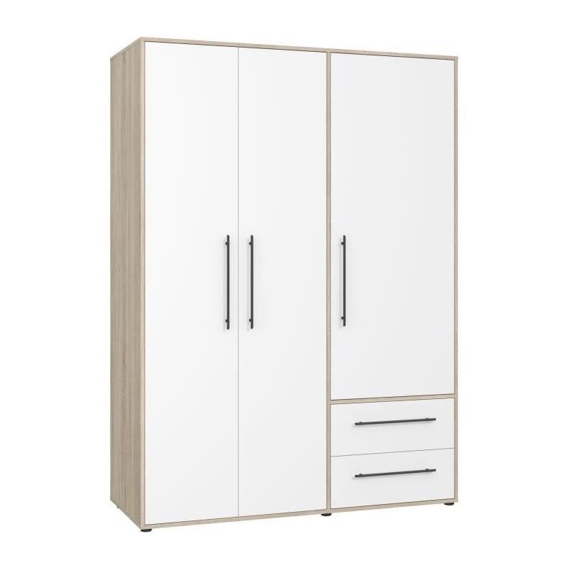 Armoire de chambre MOKKARIS Chene Sonoma/Blanc mat - 3 portes