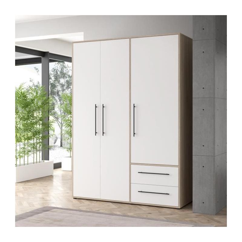 Armoire de chambre MOKKARIS Chene Sonoma/Blanc mat - 3 portes