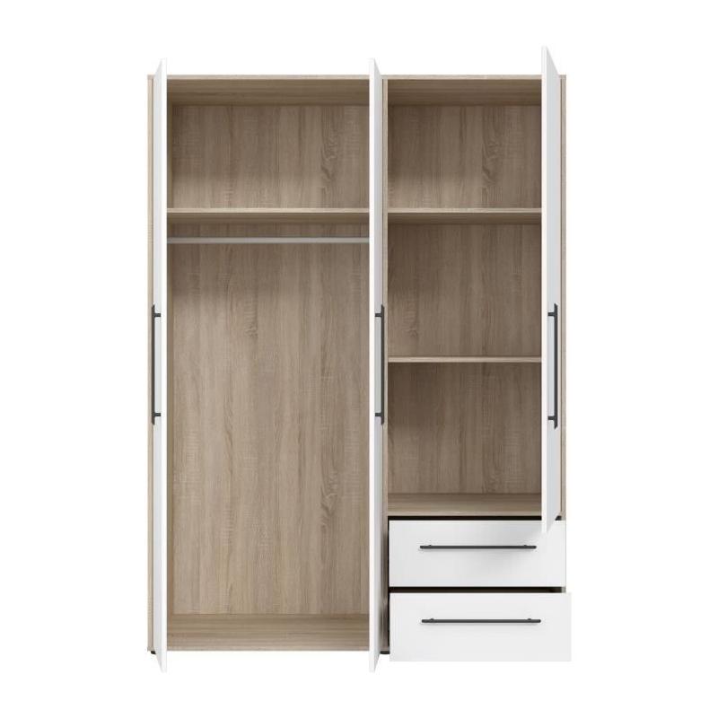 Armoire de chambre MOKKARIS Chene Sonoma/Blanc mat - 3 portes