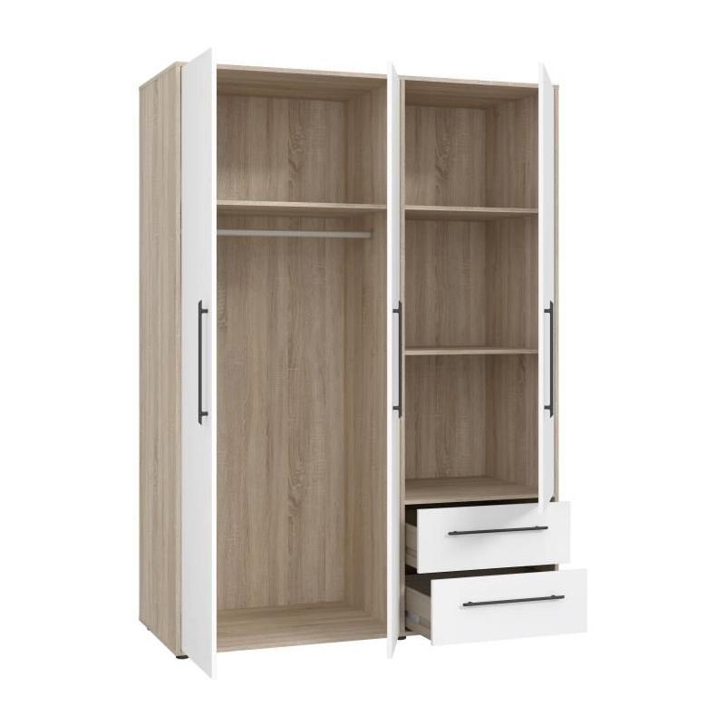 Armoire de chambre MOKKARIS Chene Sonoma/Blanc mat - 3 portes