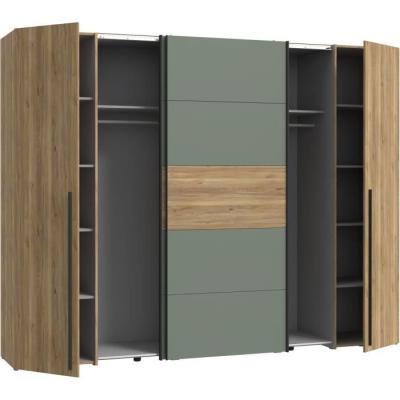 Armoire Chic Chêne et Vert Sauge - 2 Battantes + 2 Coulissantes ≦ 60字符