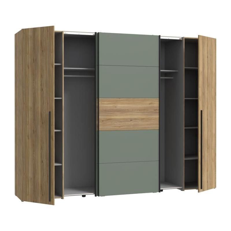 Armoire Chic Chêne et Vert Sauge - 2 Battantes + 2 Coulissantes ≦ 60字符