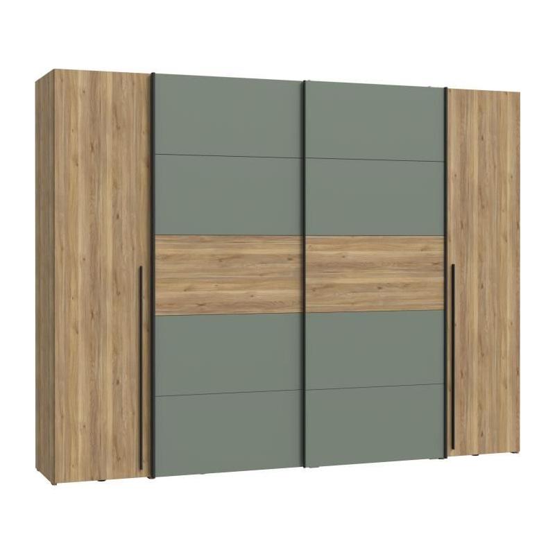 Armoire Chic Chêne et Vert Sauge - 2 Battantes + 2 Coulissantes ≦ 60字符