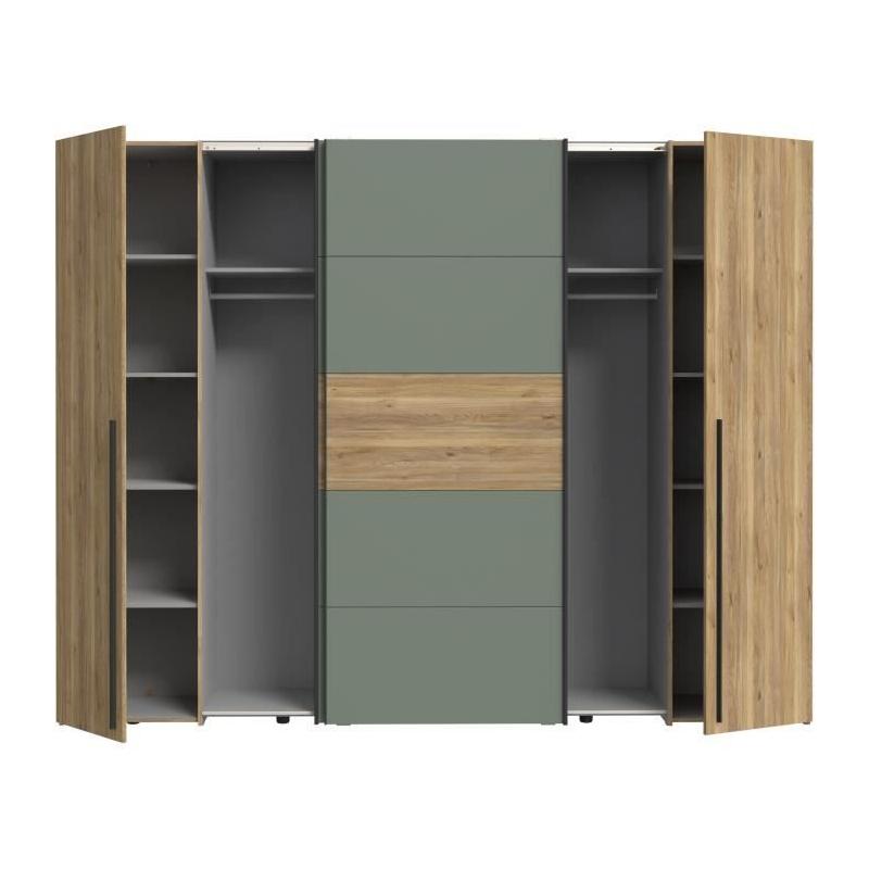 Armoire Chic Chêne et Vert Sauge - 2 Battantes + 2 Coulissantes ≦ 60字符