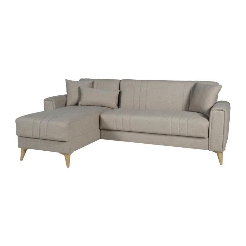 Canapé d'angle convertible réversible OMEGA - Tissu beige