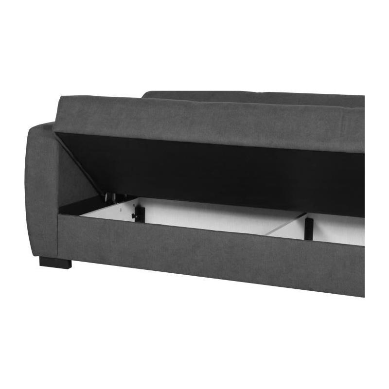 Canapé convertible OSCAR 3 places - Gris clair - Coffre de rangement