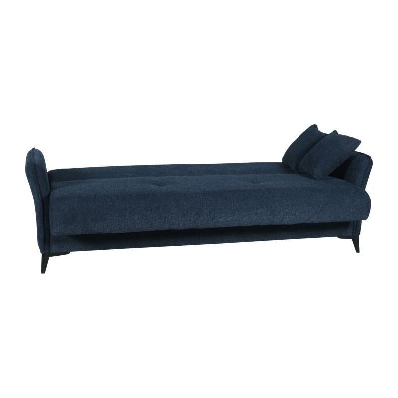 Canapé convertible 3 places OTTOWA - Bleu foncé - Coffre de rangement