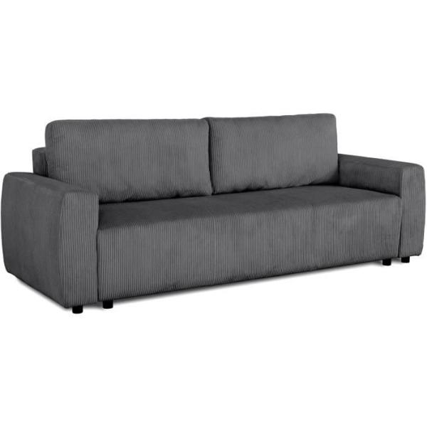 Canapé convertible - 3 places - PHARELL - Tissu Velours côtelé Anthracite - Coffre - 231 x 84 x 91 cm