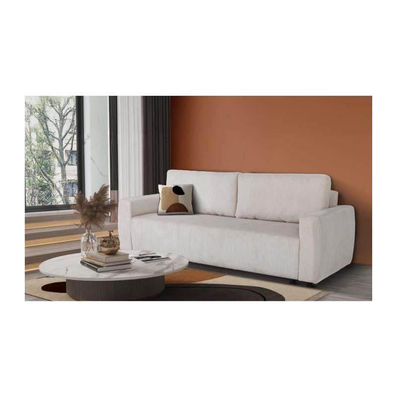 Canapé convertible 3 places PHARELL - Velours côtelé Beige