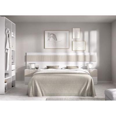 Lit adulte avec chevets intégrés BIANCA - 160 x 200 cm - Blanc/Bois