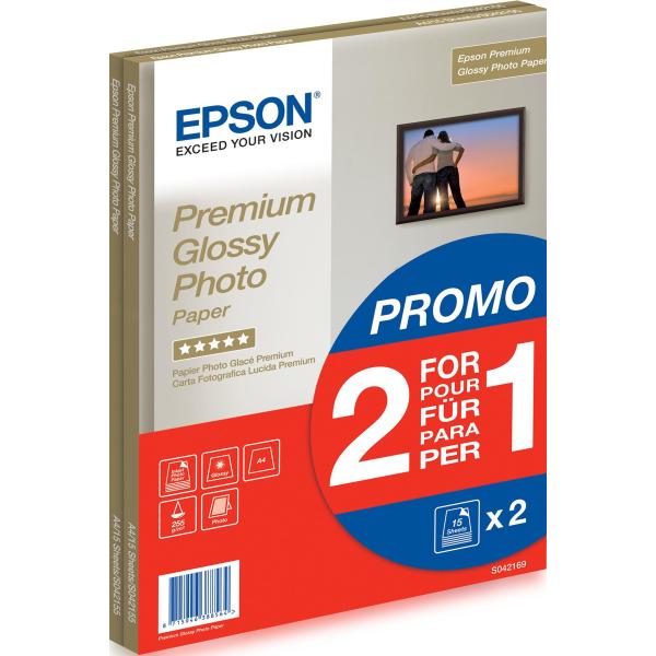 Papier photo brillant premium - EPSON - A4 - 255g/m2 - 2x15 feuilles