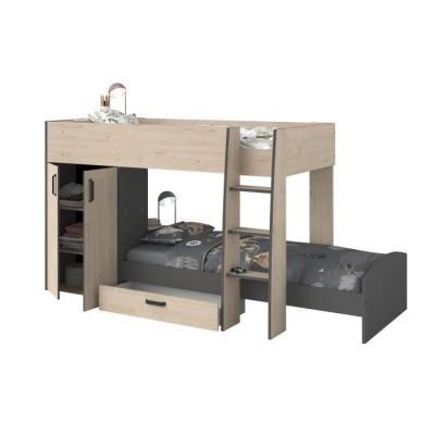 Lits superposés enfant avec rangements - Parisot - Décor Chêne Jackson et Gris Ombre Lits superposés enfant avec rangements - Parisot - Décor Chêne Jackson et Gris Ombre