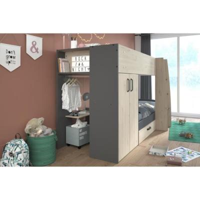 Lits superposés enfant avec rangements - Parisot - Décor Chêne Jackson et Gris Ombre Lits superposés enfant avec rangements - Parisot - Décor Chêne Jackson et Gris Ombre