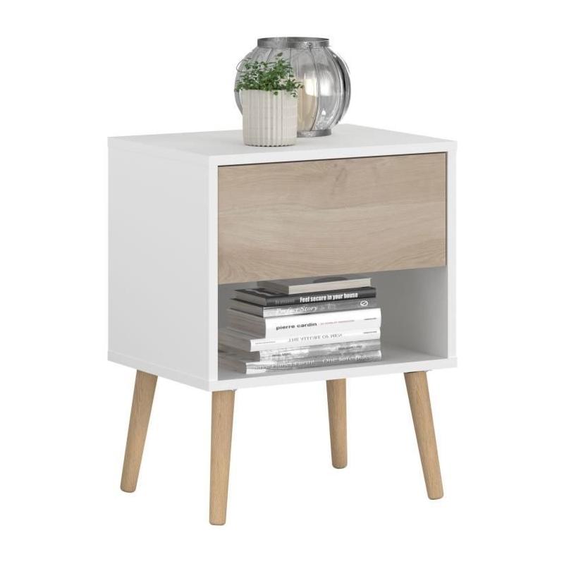 Ensemble Lit 140 x 190 cm + 2 chevets - Style Scandinave - Blanc / Chene