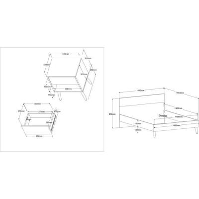 Ensemble Lit 140 x 190 cm + 2 chevets - Style Scandinave - Blanc / Chene