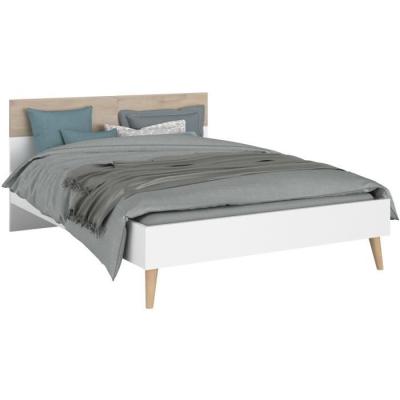 Ensemble Lit 160x200cm + 2 chevets AALBORG - Style Scandinave - Blanc/Chêne