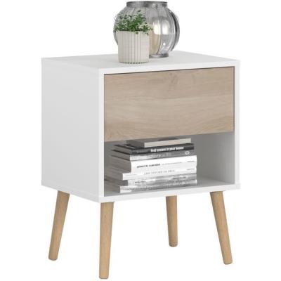 Chambre scandinave AALBORG blanc/chêne 160x200 - 4 pcs PARISOT