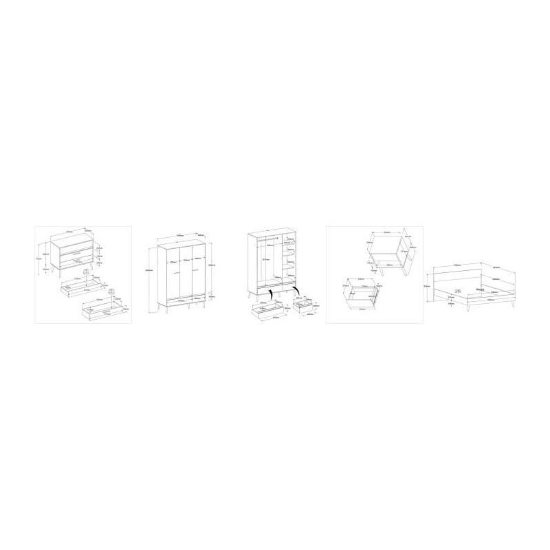 Chambre scandinave AALBORG blanc/chêne 160x200 - 4 pcs PARISOT