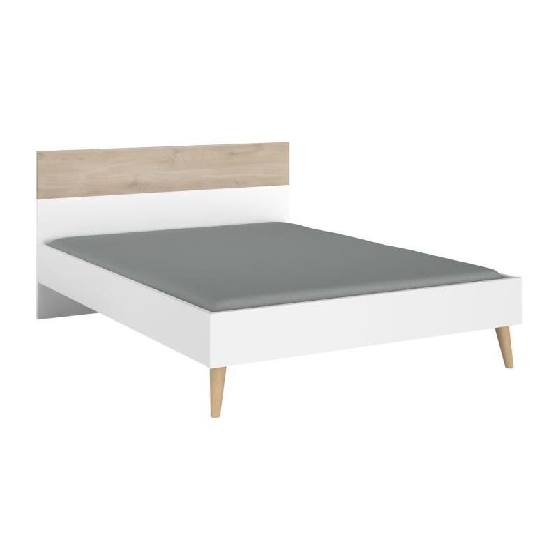 Lit adulte AALBORG 140x190 cm Blanc/Chêne - PARISOT