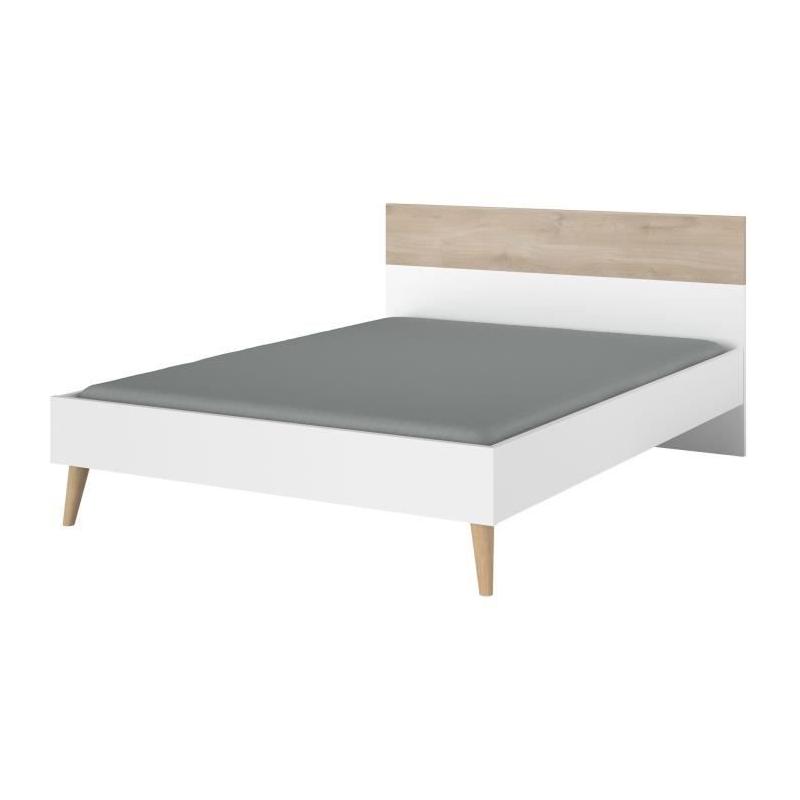 Lit adulte AALBORG 140x190 cm Blanc/Chêne - PARISOT
