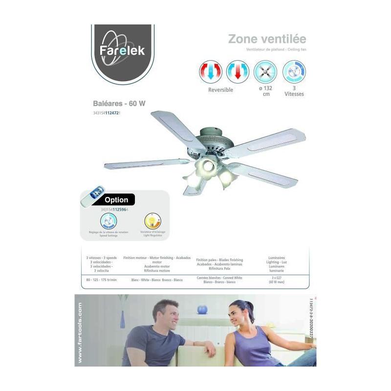 Ventilateur de plafond Farelek Baléares - Élégance et fraîcheur